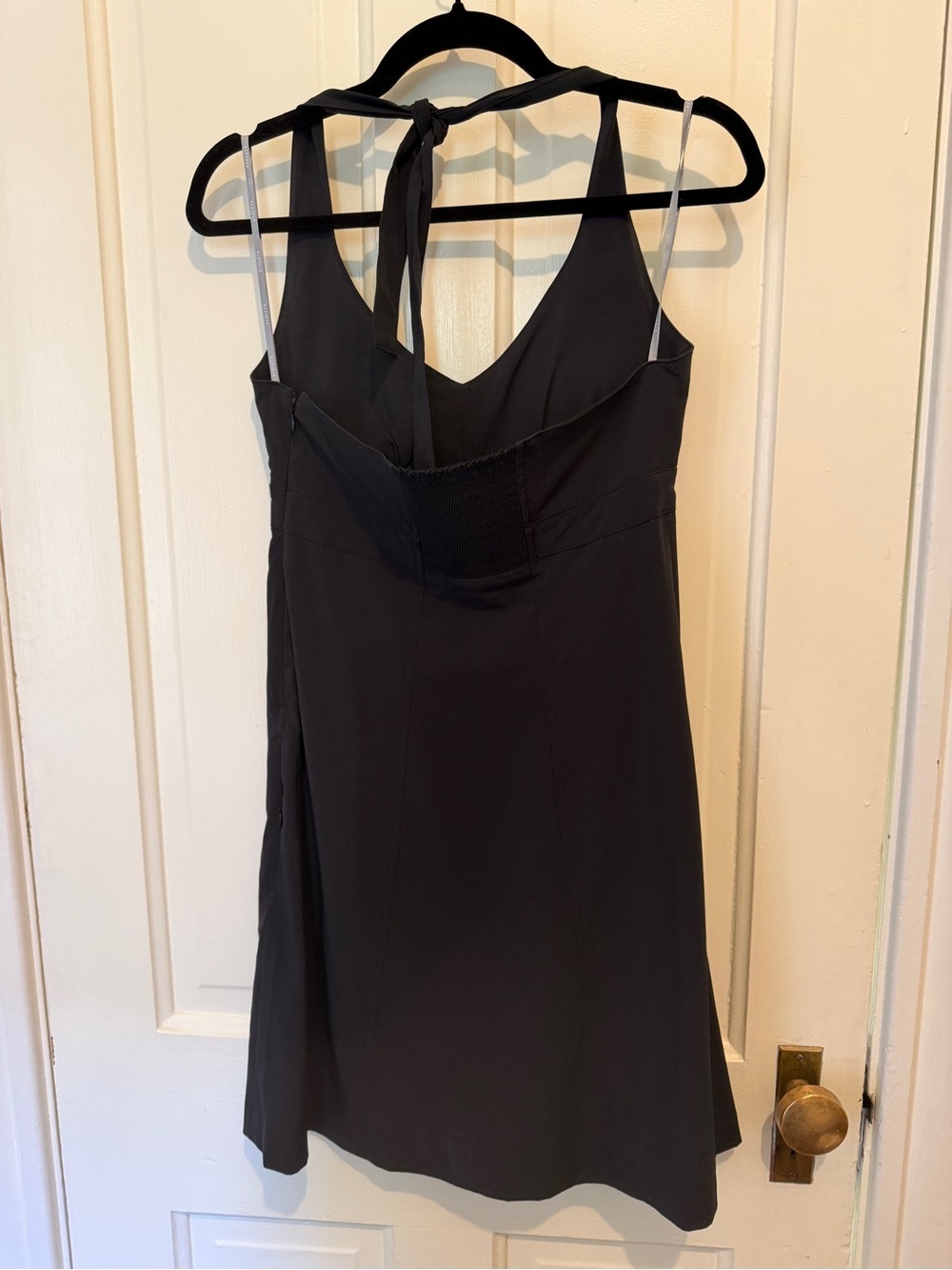 Athleta Black V-Neck Tie-Back Skater Dress - Picture 4 of 5